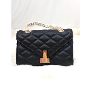 ALDO Chelsy Black Quilted Sling Bag Gold Chain Crossbody Luxe Glam‎ Chic NWOT